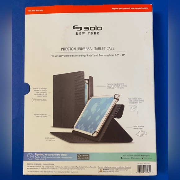 SOLO New York Universal Tablet Case (FITS ALL iPADS 8.5-11") - BLACK - Picture 2 of 5